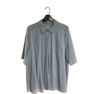 Susan Graver d&co Light Denim Collared Short Sleeve‎ Button Up, Women's Size XL